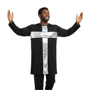 Body Wrappers Cross Praise Tunic Top Men’s M Worship Prophetic Black Silver New